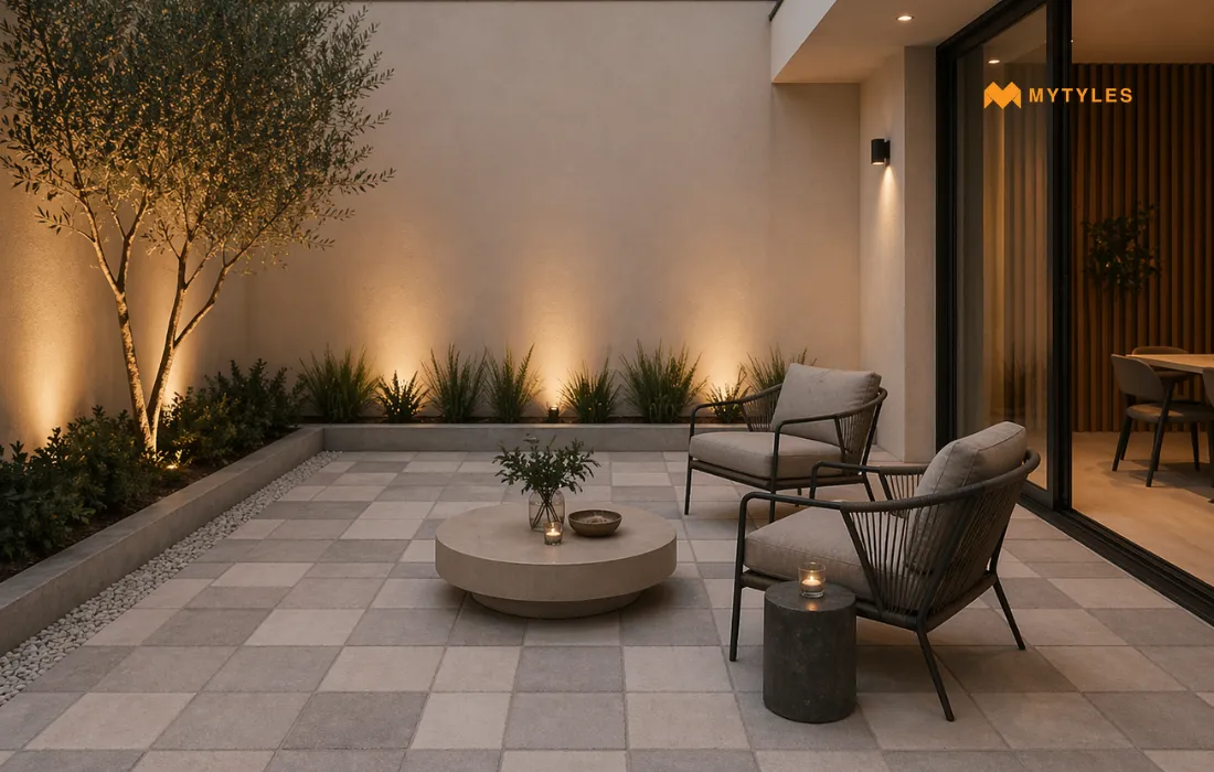 Outdoor tiles in garden
